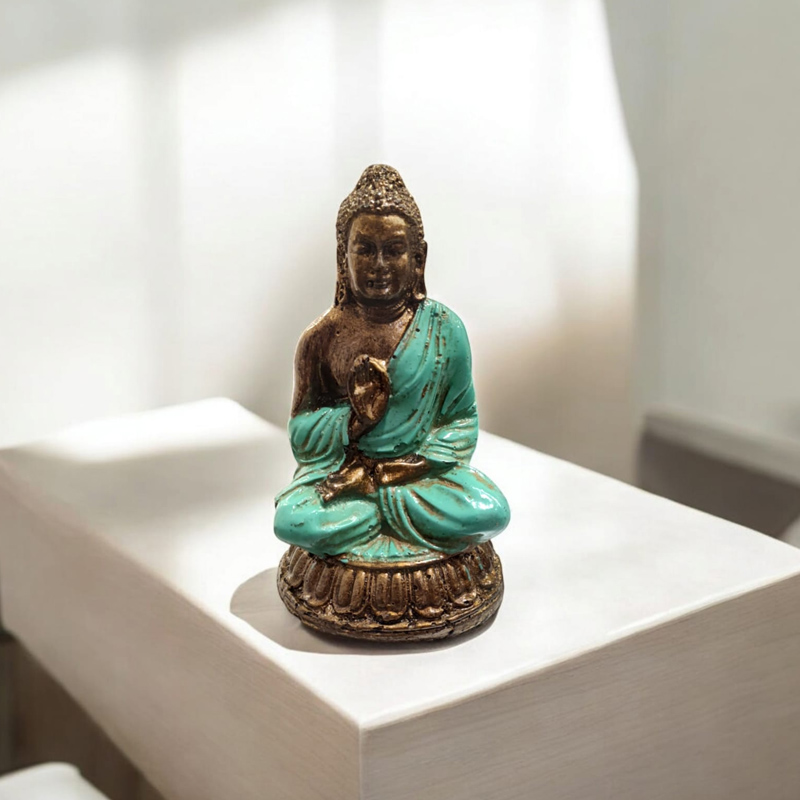 Buda Dorado Manto Verde 13cm