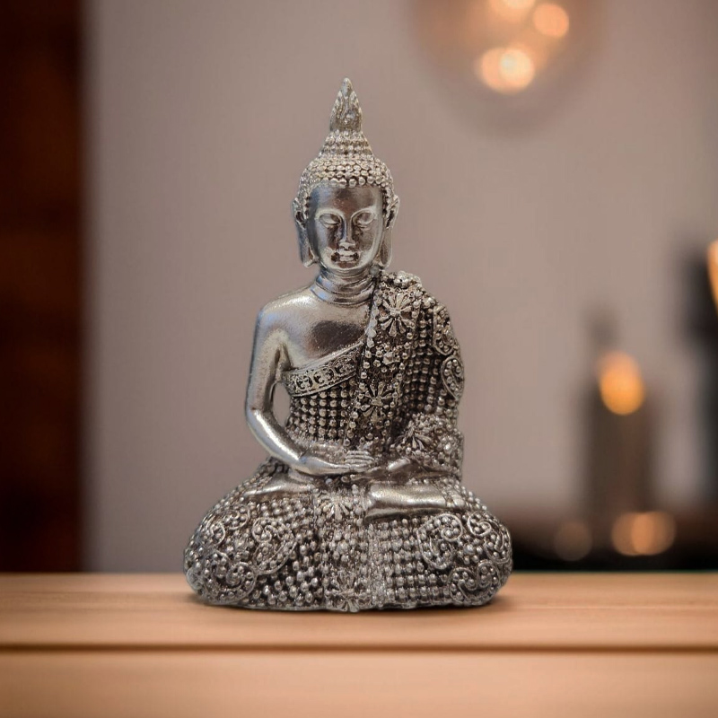 Buda Plateado con Brillos 9cm Modelo N°1