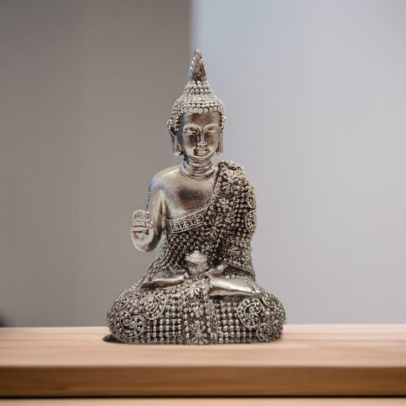 Buda Plateado con Brillos 9cm Modelo N°3