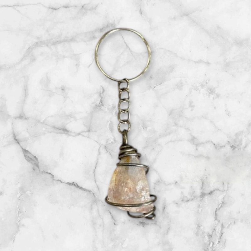 Llavero Piedra Cuarzo Rosa en Bruto