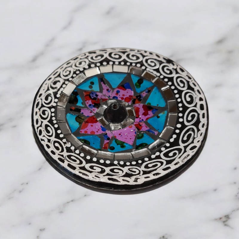 Porta Sahumerio Redondo Con Mosaicos y Espejos