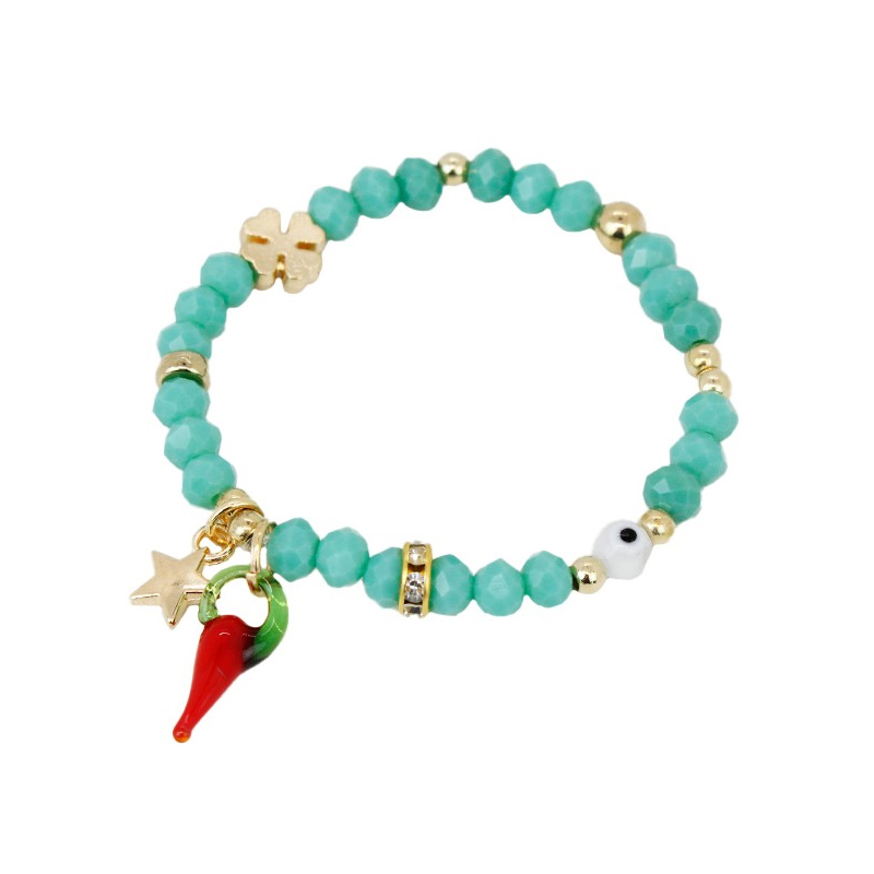 Pulsera Elastica Aqua con Cuerno y Estrella Dorada