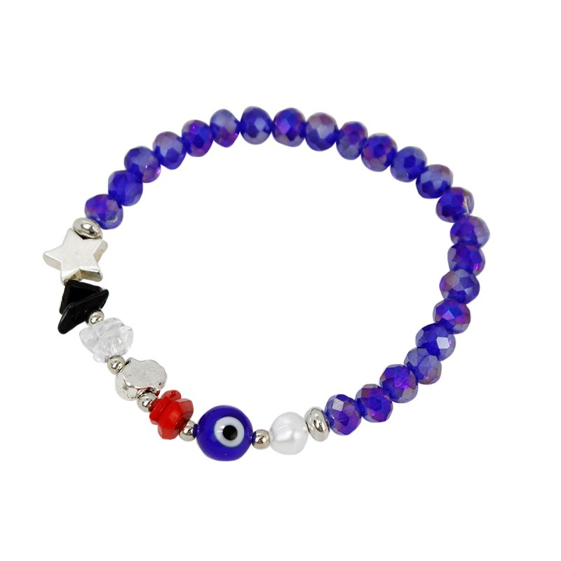 Pulsera Elastica Azul con Ojo Turco y Dijes varios