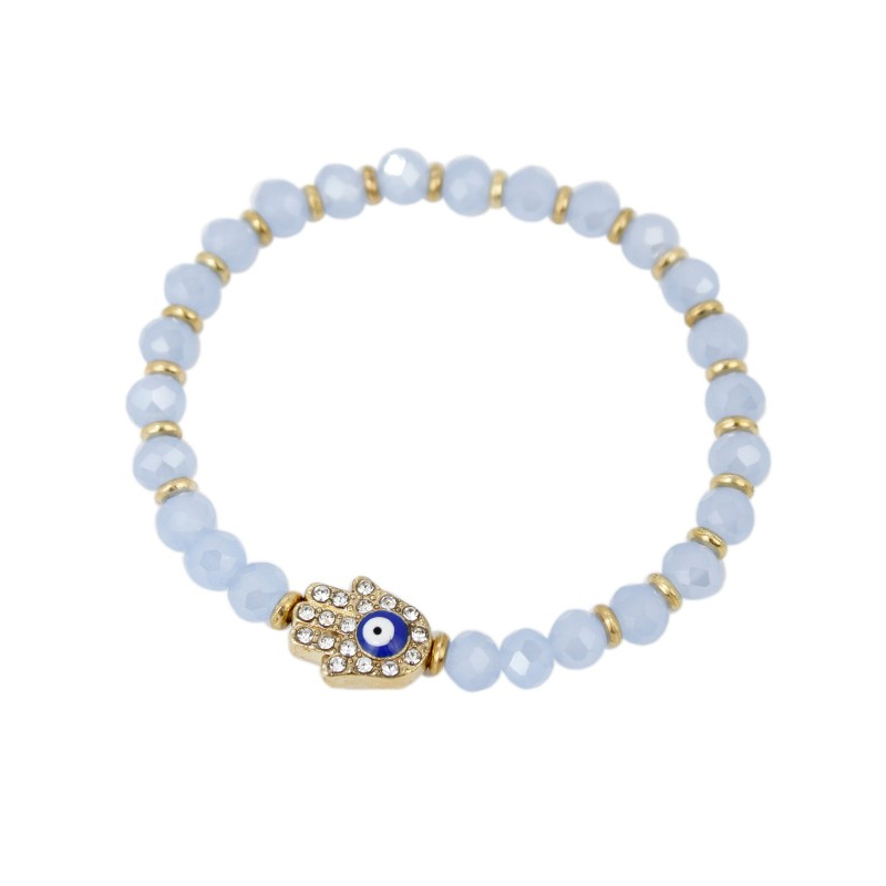 Pulsera Elastica Celeste con Mano de Fatima con Strass