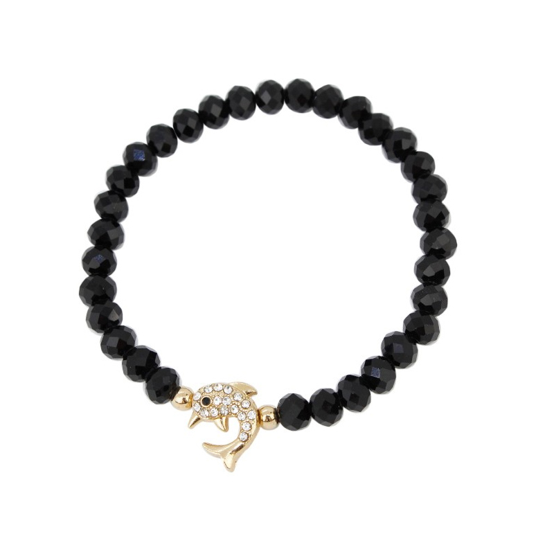 Pulsera Elastica Negra con Delfin con Strass