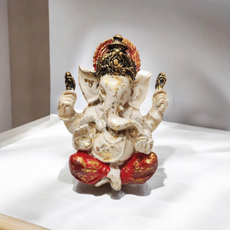 Ganesha Blanca Resina 30cm Manto Rojo