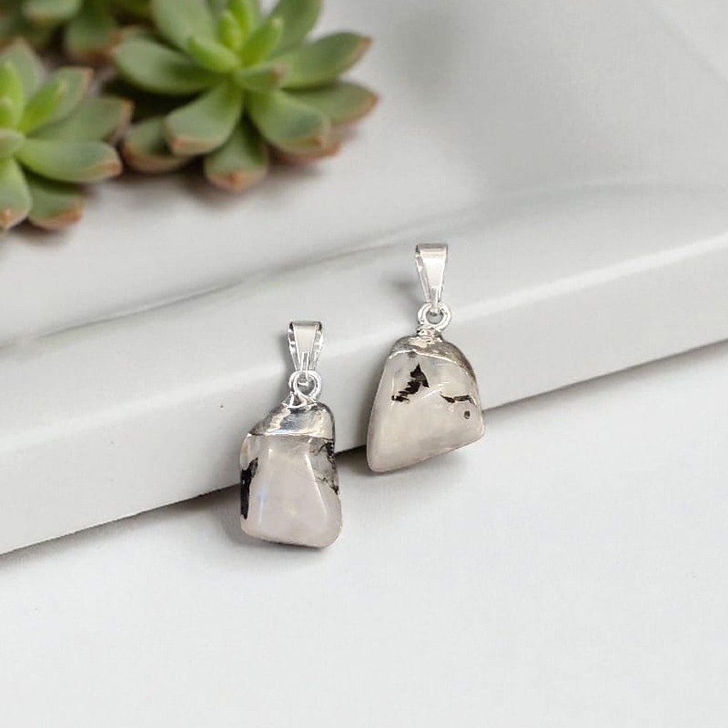 Dije Gema Adularia Piedra de la Luna Rolada Electroplate