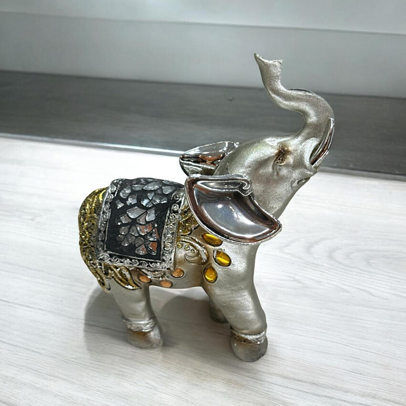 Elefante Manto Dorado y Plateado con Espejos 13cm