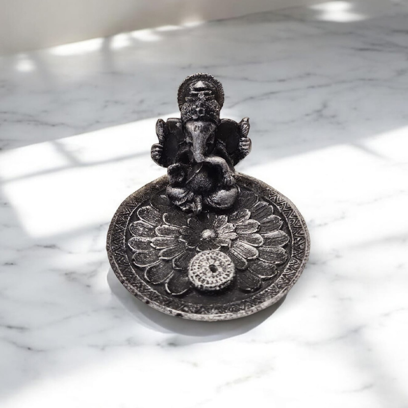 Porta Sahumerio Ganesha con Base Plateada
