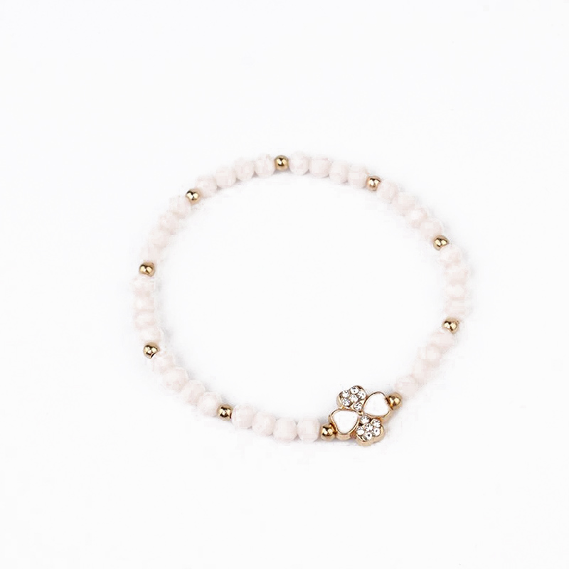 Pulsera Elastica Blanca Trebol con Strass