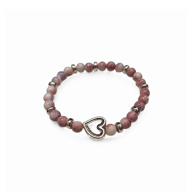 Pulsera Elastica Lila con Corazon Plateado