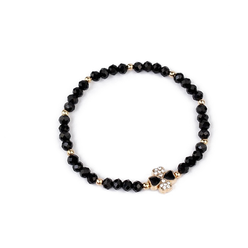 Pulsera Elastica Negra Trebol con Strass