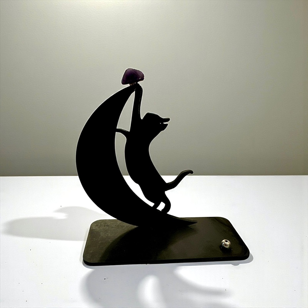 Porta Sahumerio Gato Negro en Luna con Piedra