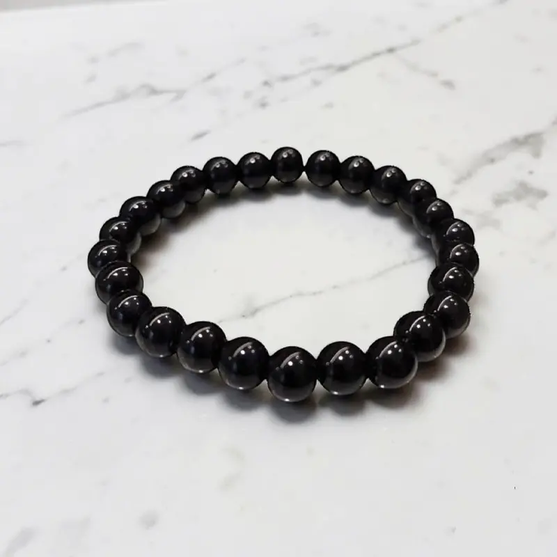 Pulsera Gema Elastica Obsidiana Esfera 6mm