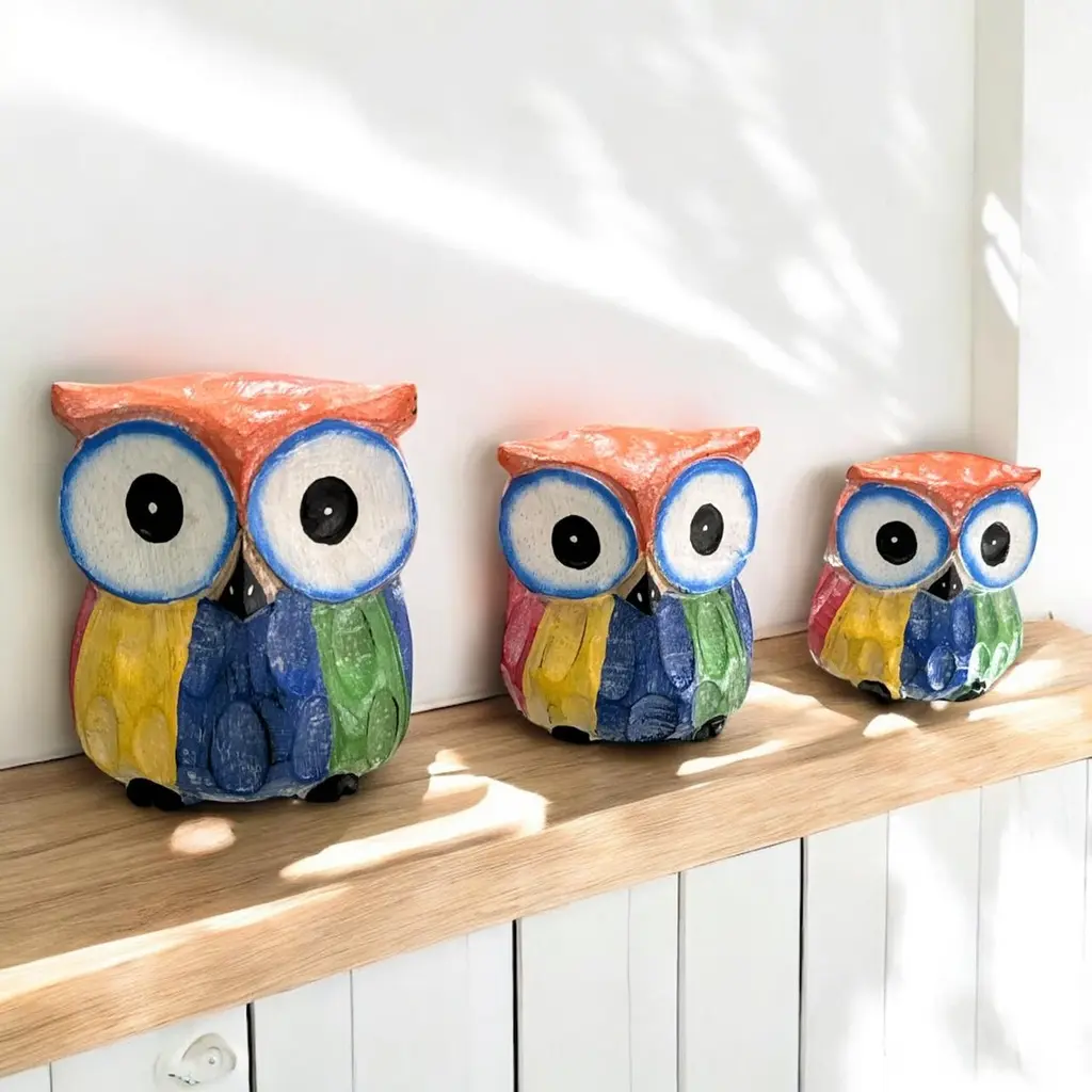 Buho Talla Madera Colores 10cm