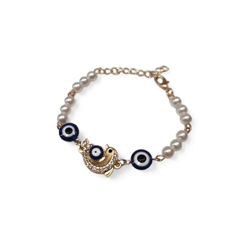 Pulsera Trendy Perlas con Ojo Turco y Delfin con Strass