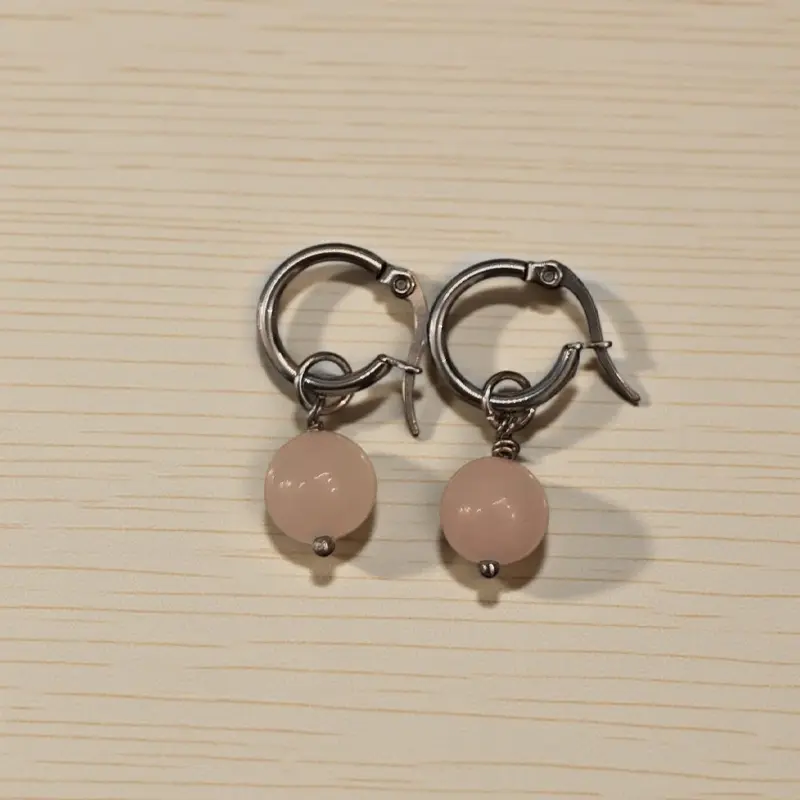 Aros Gema Cuarzo Rosa Esfera 10mm Argoya 