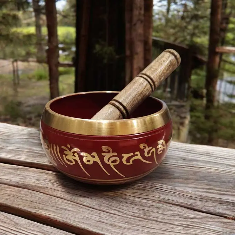 Cuenco Tibetano 13cm Rojo Mantras