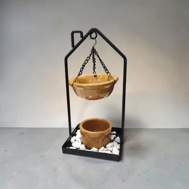 Hornito Metal Beige con Piedras 19cm