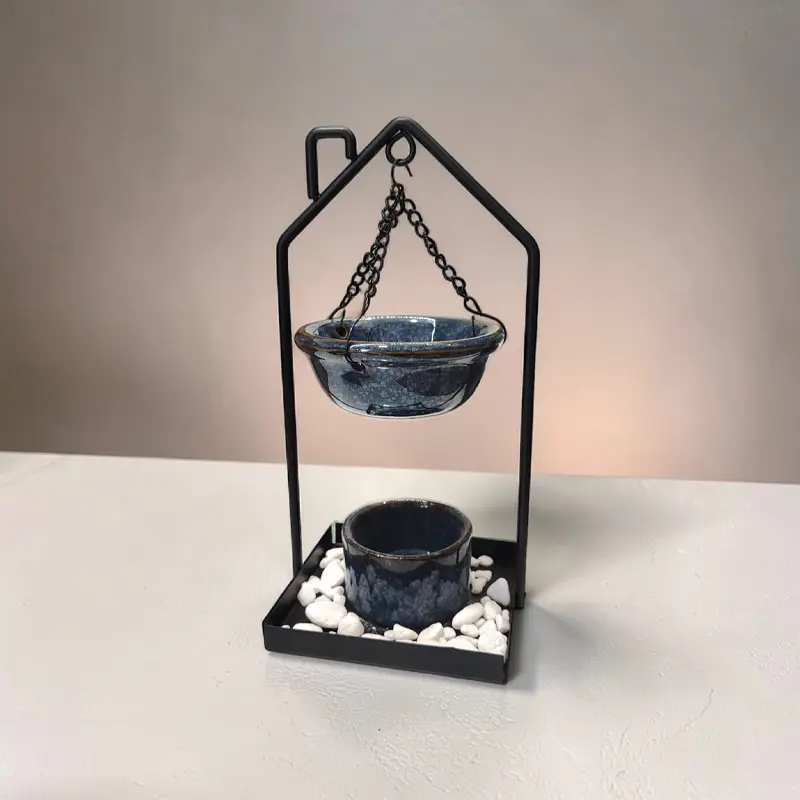 Hornito Metal Azul con Piedras 19cm