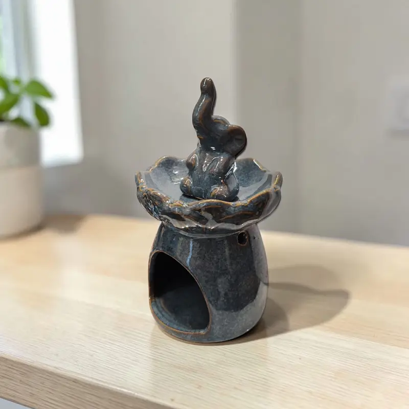 Hornito Ceramica Azul con Elefante 15cm