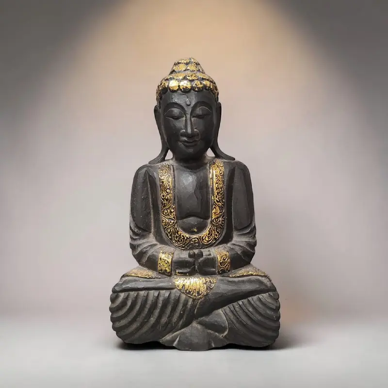 Buda Negro con Detalles Dorados Madera 40cm