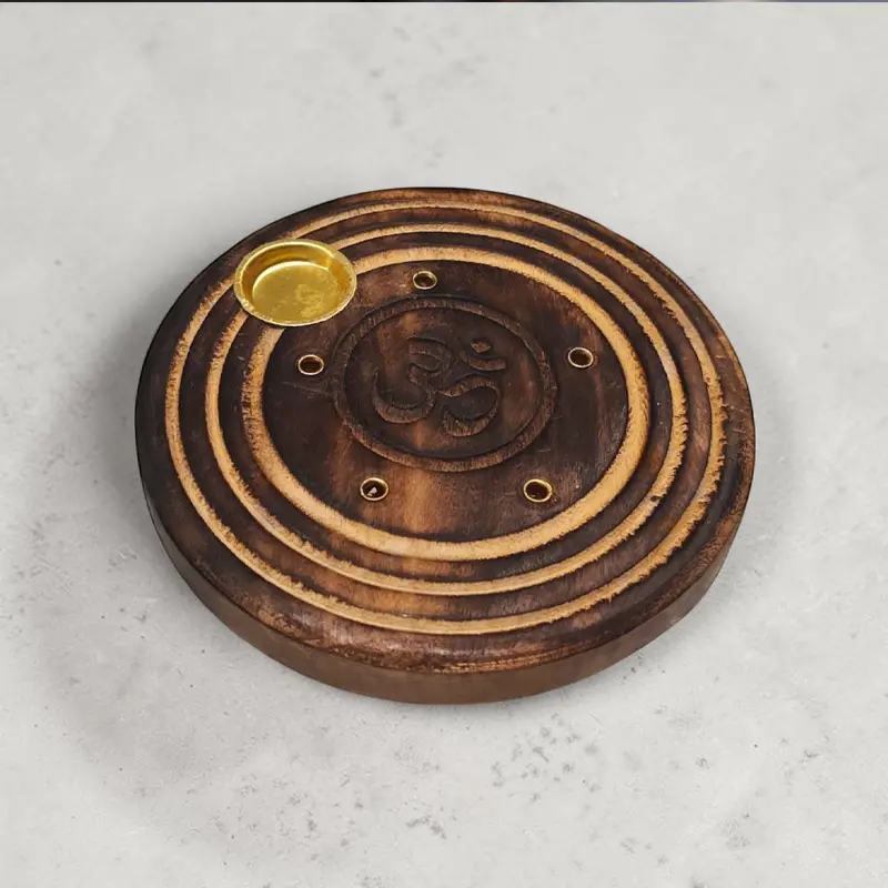 Porta Sahumerio y Porta Conos Madera Circular Om