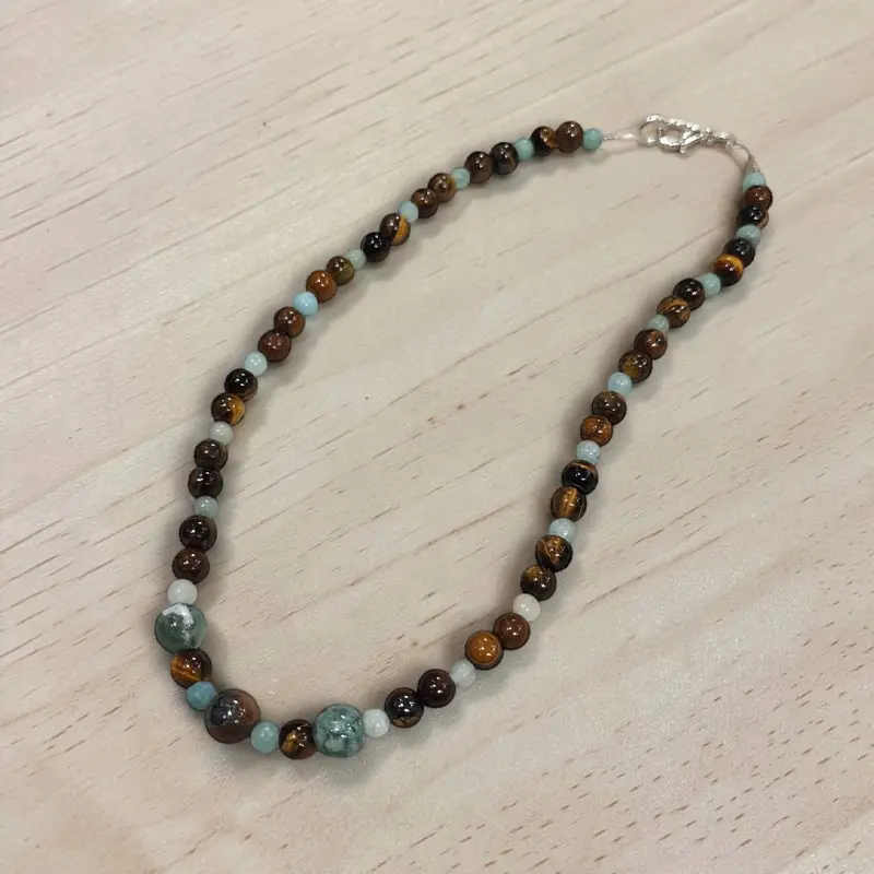 Collar Gemas Amazonita, Agata Verde y Ojo de Tigre