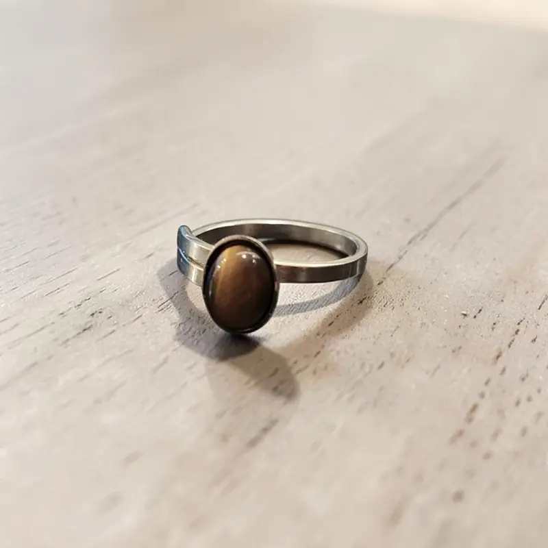 Anillo Gema Ojo de Tigre Regulable Alpaca