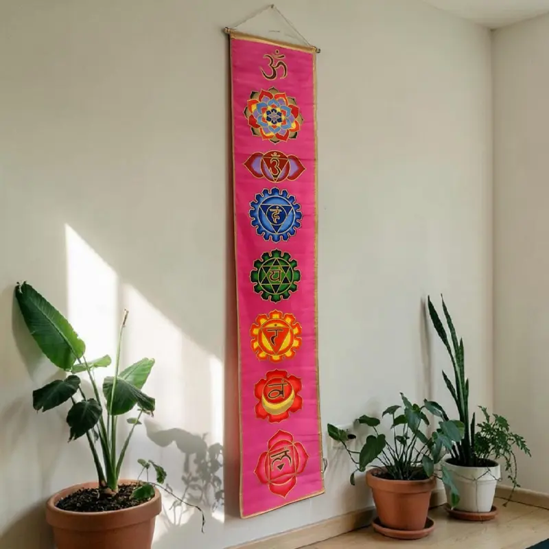 Banderin 7 Chakras Fondo Rosa 175x35cm