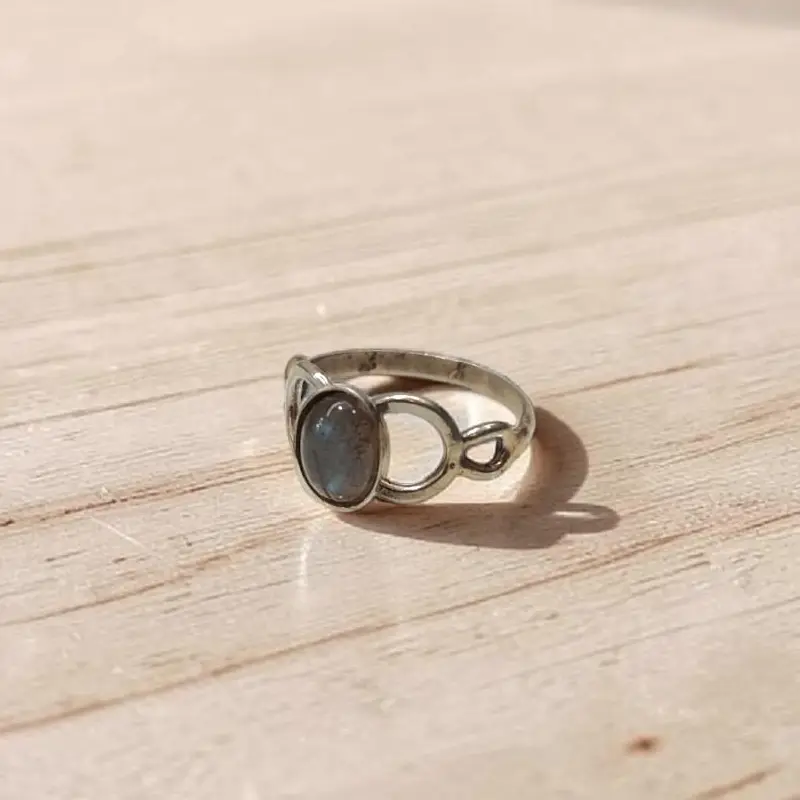 Anillo Gema Labradorita Alpaca
