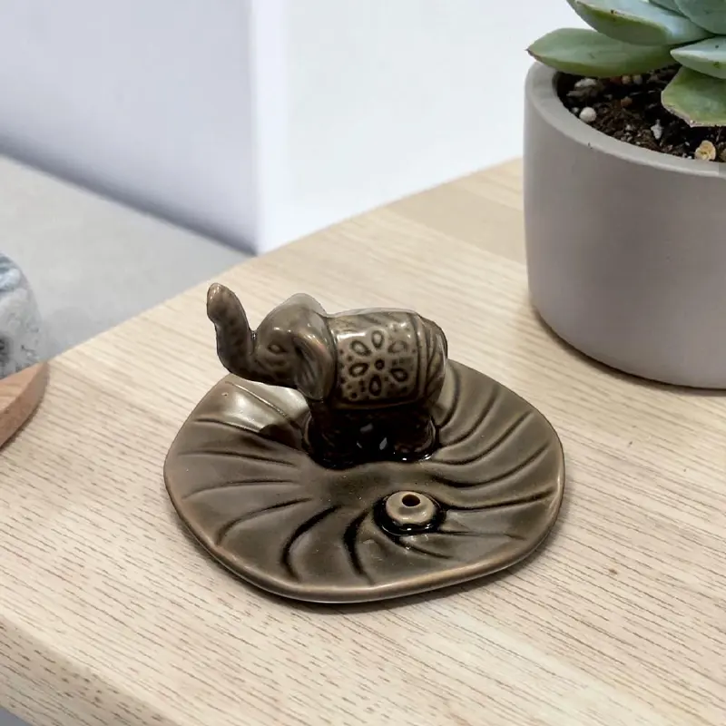 Porta Sahumerio Ceramica Elefante Gris 11cm