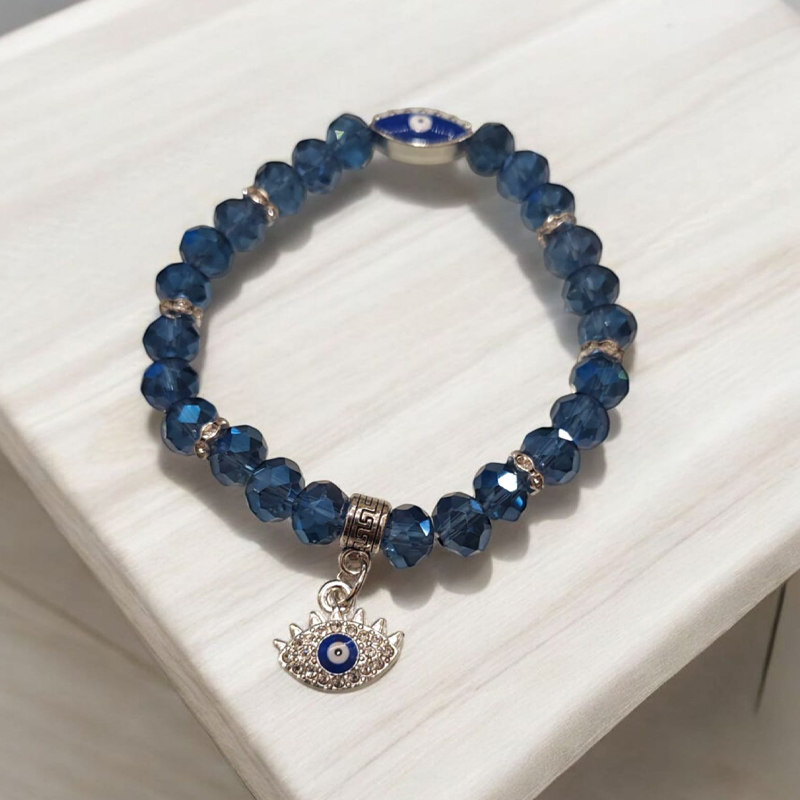 Pulsera Elastica Azul con Ojo Turco y Strass
