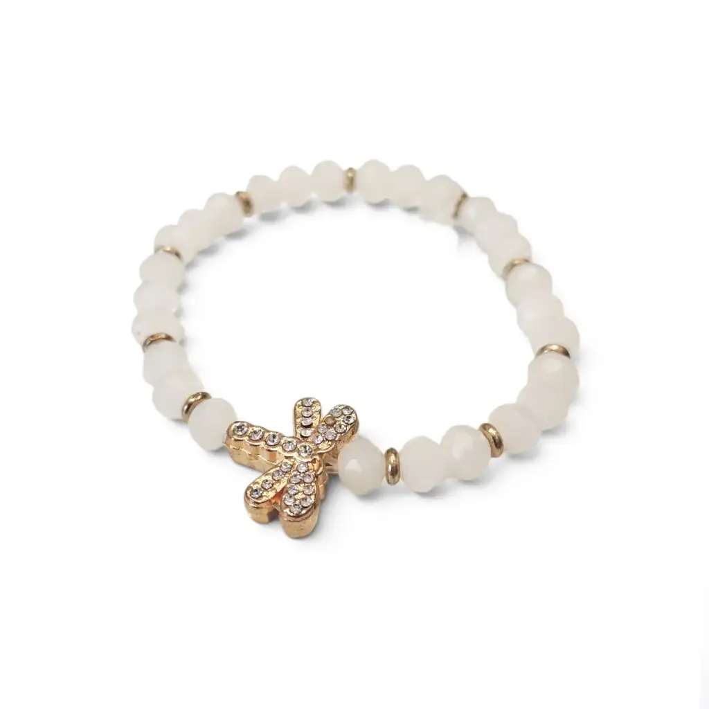 Pulsera Elastica Blanca Libelula con Strass