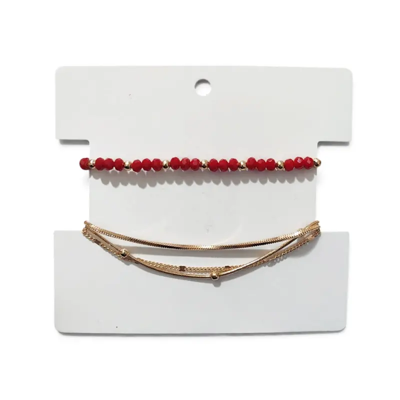 Set Pulseras Trendy Cadena Dorada y Elastica Roja