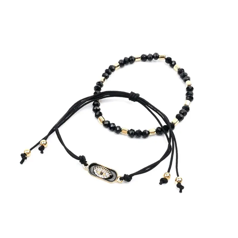 Set Pulseras Hilo y Elastica Negra con Ojo Turco