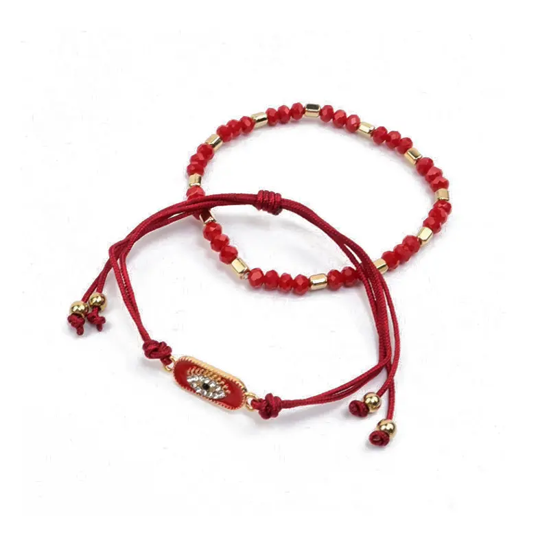 Set Pulseras Hilo y Elastica Roja con Ojo Turco