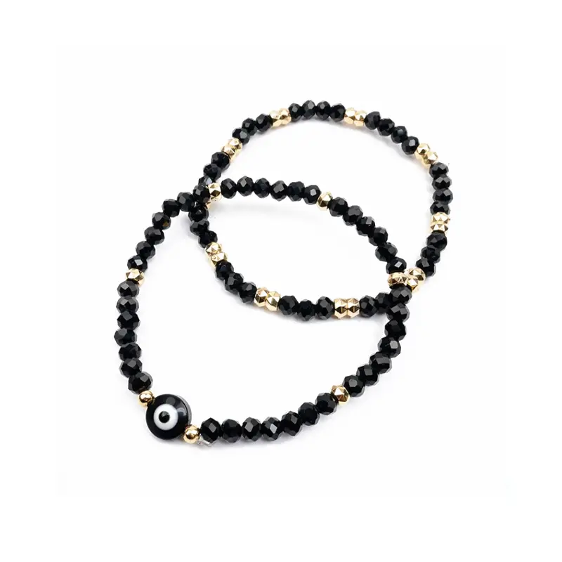 Set Pulseras Elasticas Negras con Ojo Turco