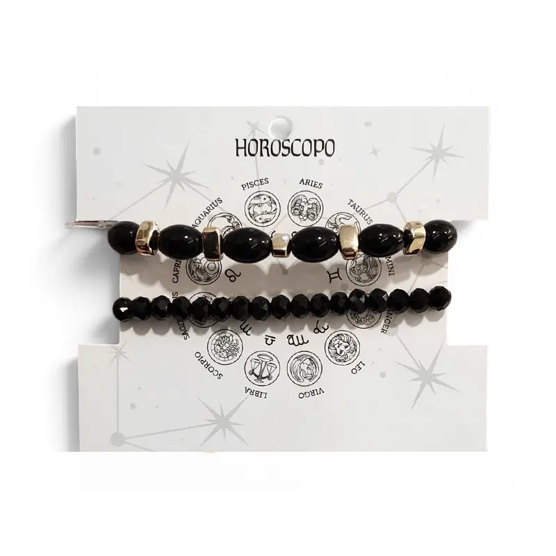Set Pulseras Elasticas con Cuentas Negras y Doradas