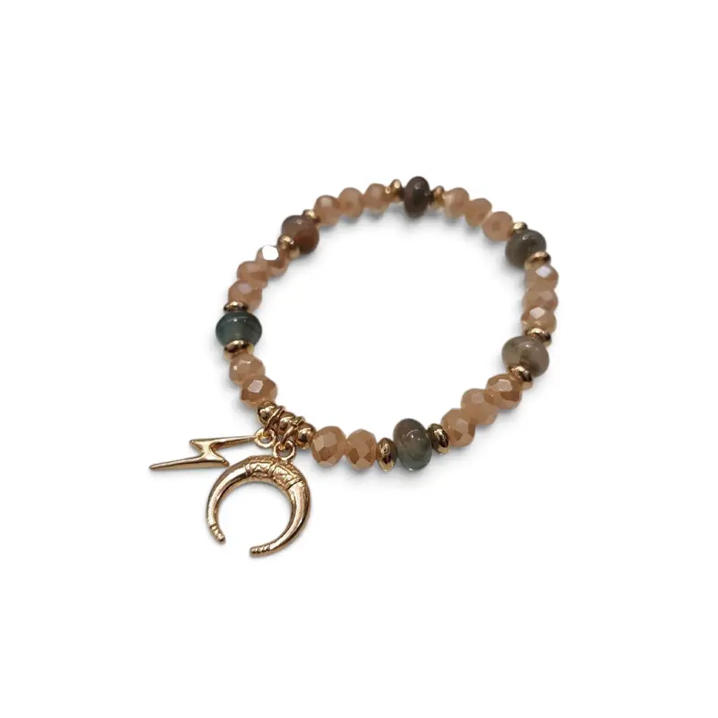 Pulsera Elastica Bicolor con Dijes Dorado Rayo y Luna