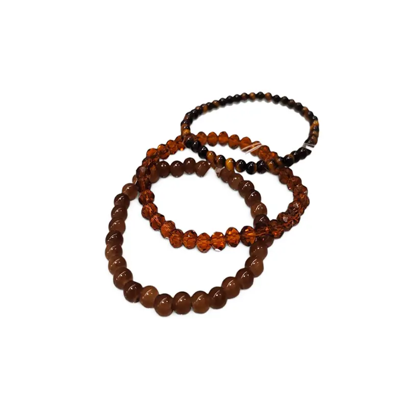 Set Tres Pulseras Elasticas Ambar y Simil Ojo de Tigre
