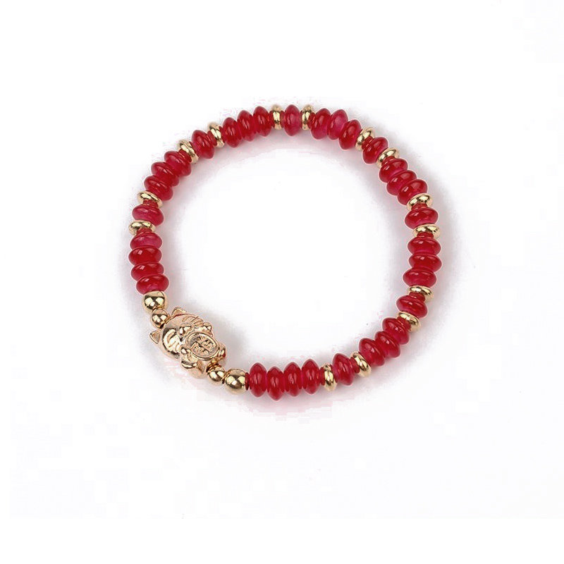 Pulsera Elastica Roja con Gatito Dorado