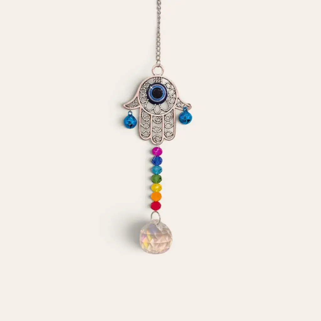 Movil Colgante Atrapasol Mano de Fatima con 7 Chakras