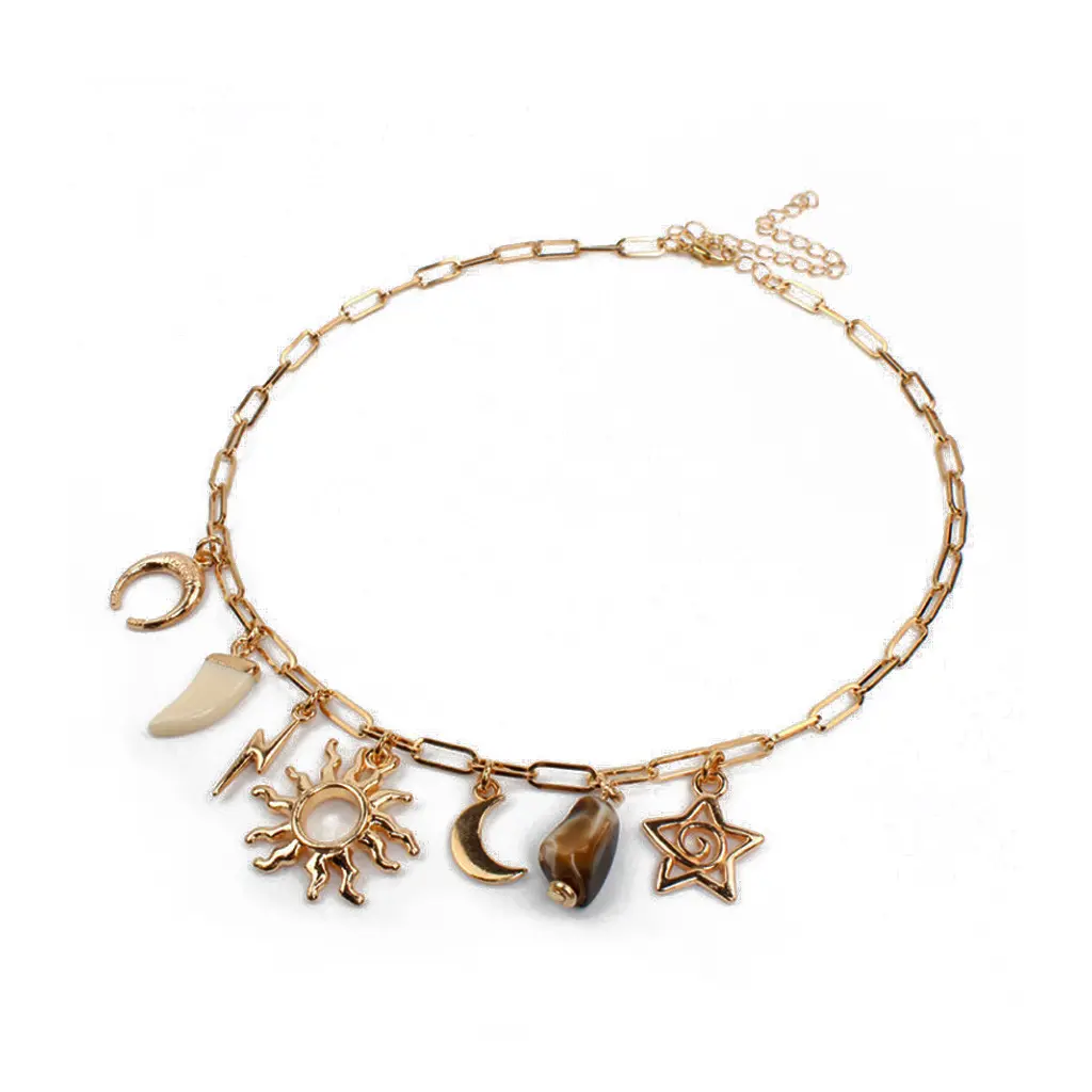  Collar de Cadena Multicharm Simil Piedras 