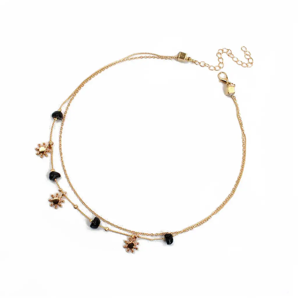 Collar Cadenas Doradas con Piedritas Negras