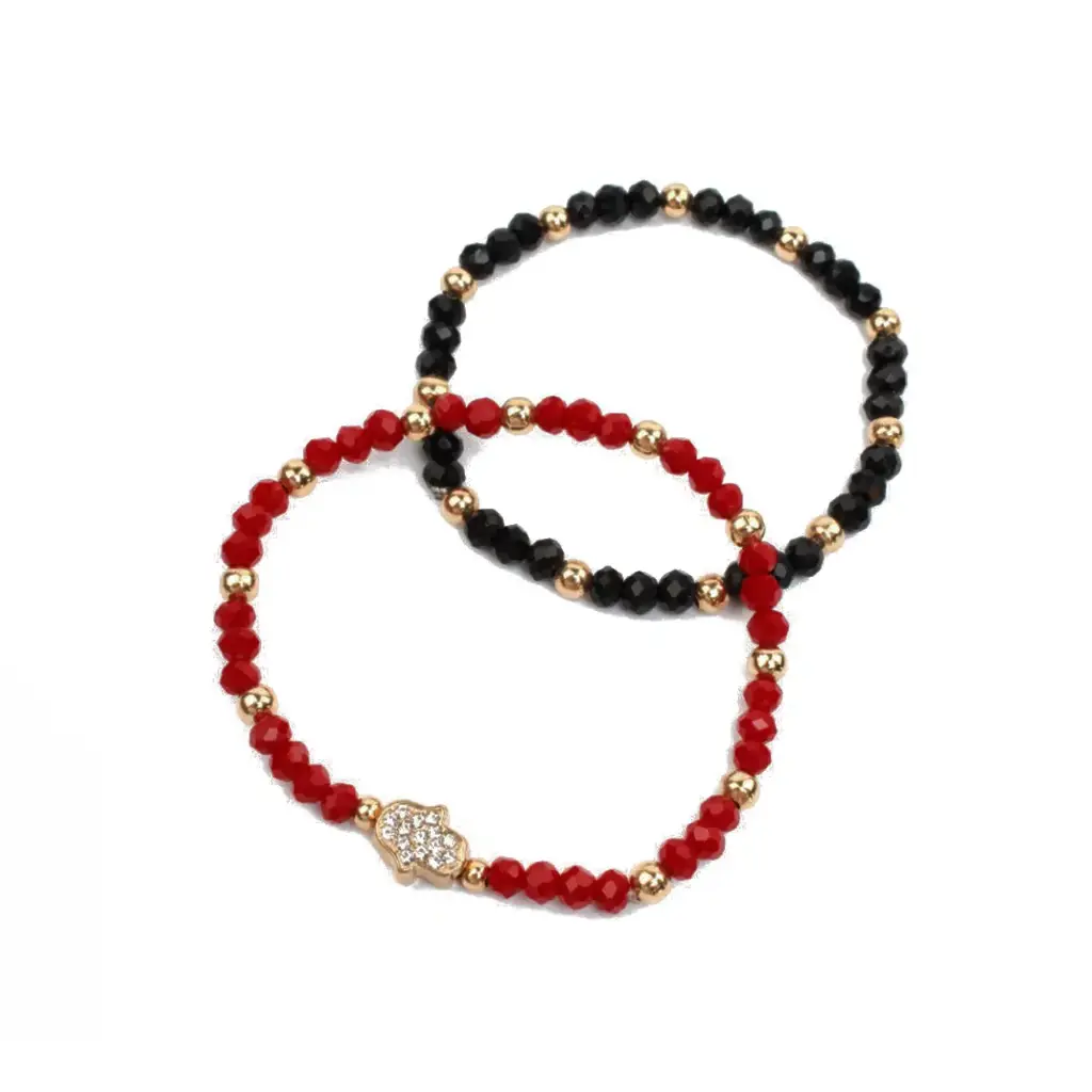 Set Pulseras Elasticas Roja y Negra Shiny Hamsa
