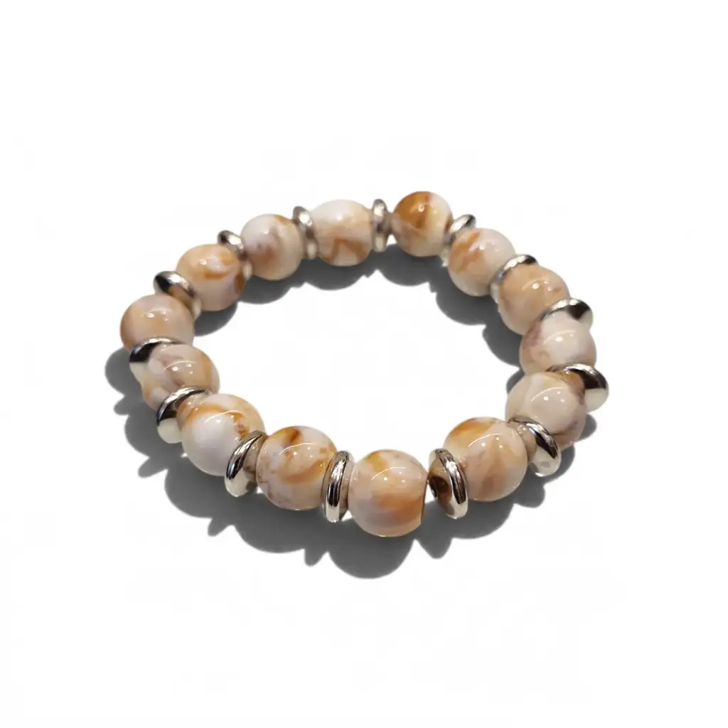 Pulsera Elastica Chicle Mechada Blanca con Plateado