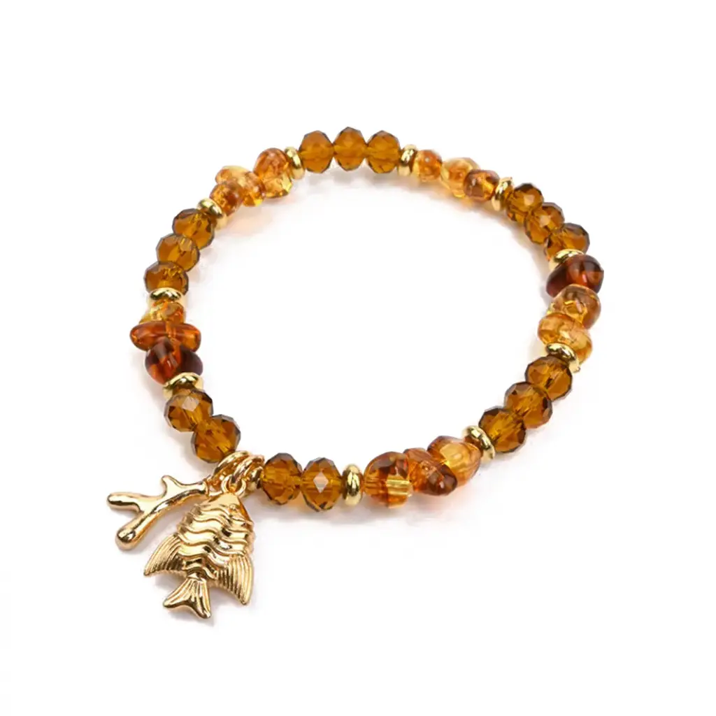 Pulsera Elastica Cacao Con Dijes Dorados Marinos