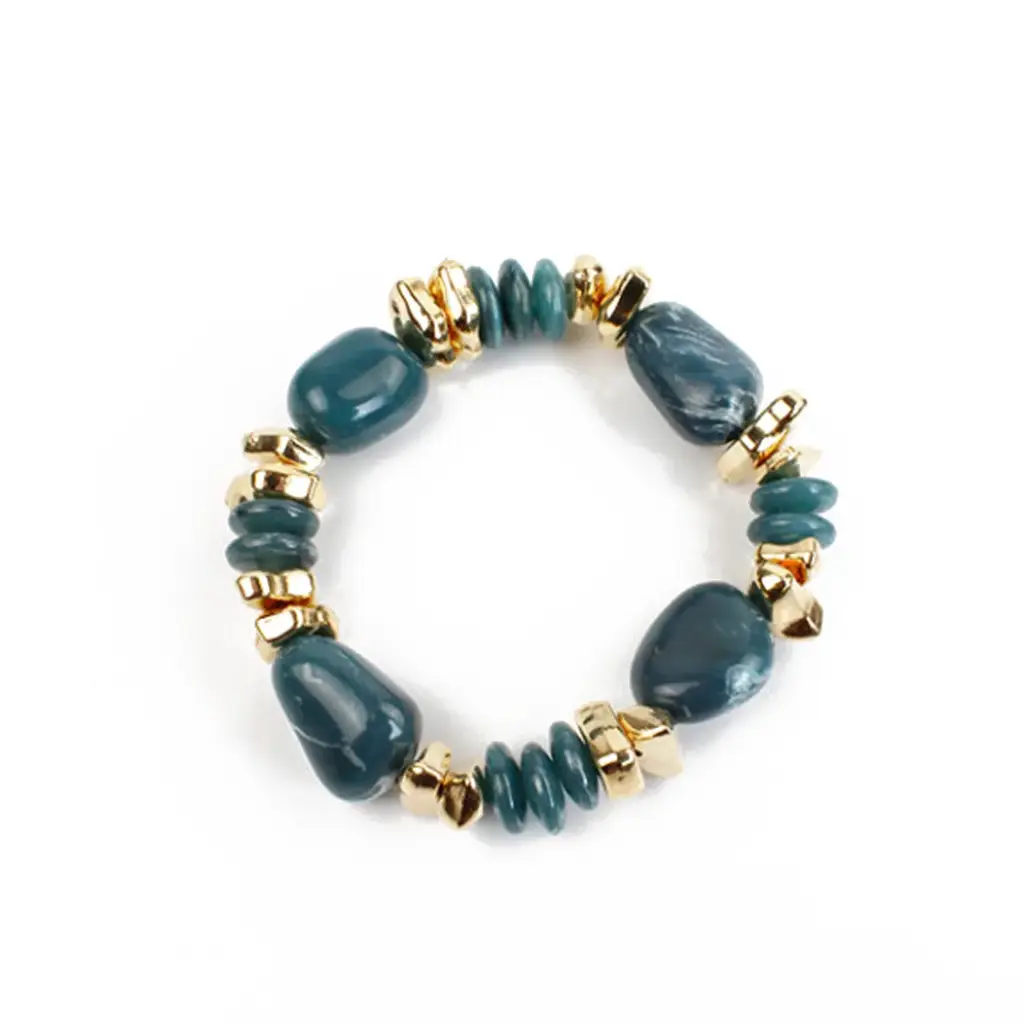 Pulsera Elastica Acrilico Azul con Dorado