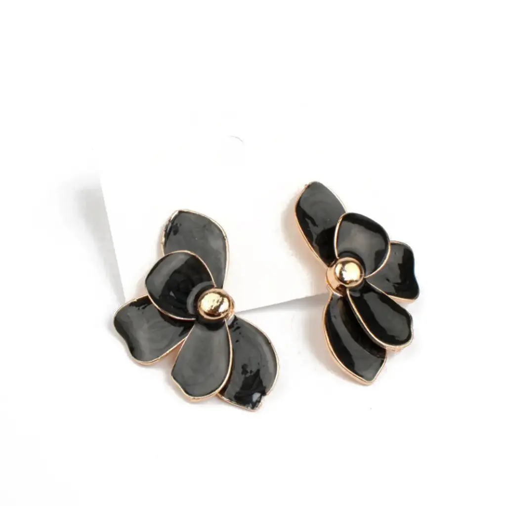 Aros Esmaltado Flower Negro
